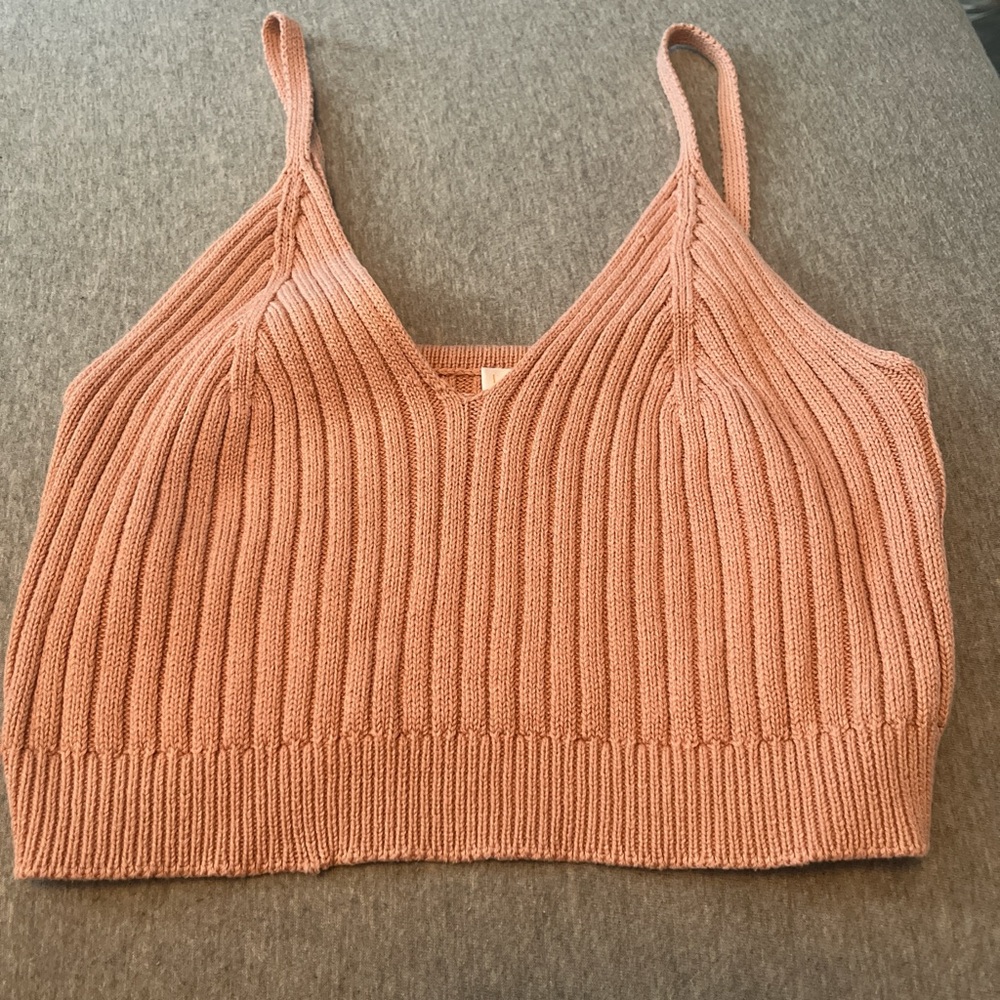 Salmon Pink Knitted Crop Top Size Medium
